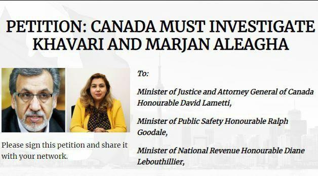 ایرانیان کانادا علیه خاوری و شیخ الاسلامی آل آقا طومار امضا کردند: دولت به پرونده های مفسدین مالی فراری به این کشور ورود کند